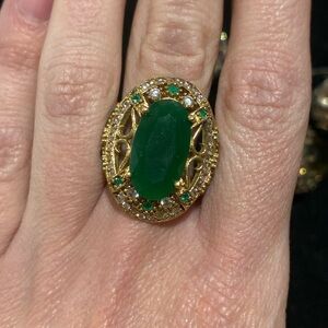 Vintage Turkish Sterling silver & brass gemstone ring